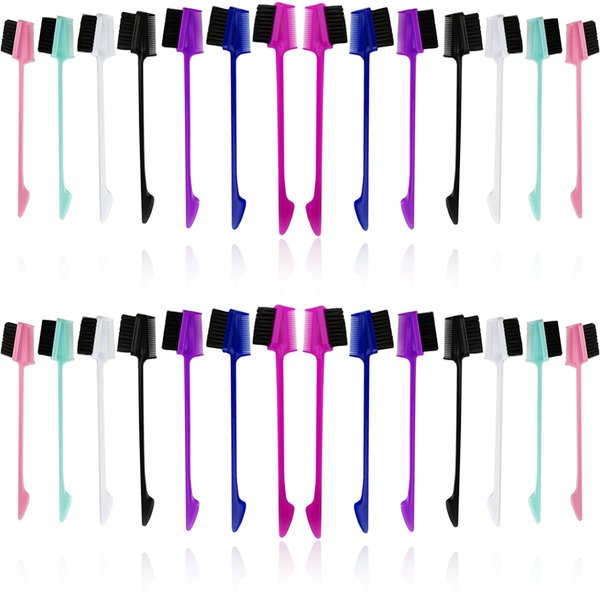 NSBELL 28PCS 3 in 1 Hair Edge Brush Double Sided Hair Comb Pack Smooth Brush Comb Grooming, 7 Colors