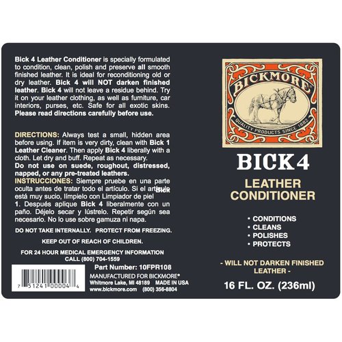 Bickmore Bick 4 Leather Conditioner 16 Fl Oz - Best Since 1882 - Cleaner & Conditioner - Restore Polish & Protect All Smooth Finished Leathers