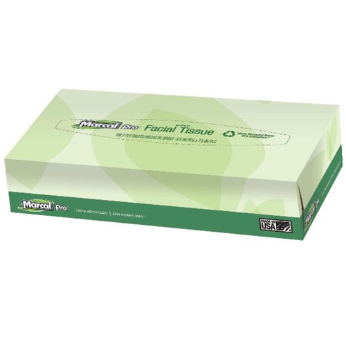 Marcal PRO 100% Recycled Convenience Pack Facial Tissue, Septic Safe, 2-Ply, White, 100 Sheets/box, 30 Boxes/carton
