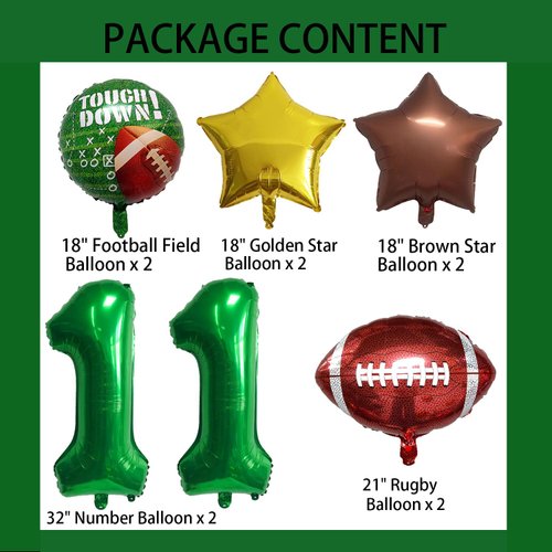 HADCKJA Football Balloon Football Birthday Decorations 11th Birthday Balloon Rugby Gold Brown Star Rugby Field Balloon Touchdown Sports Theme Football Party Supplies Birthday Party Decorations 10Pcs