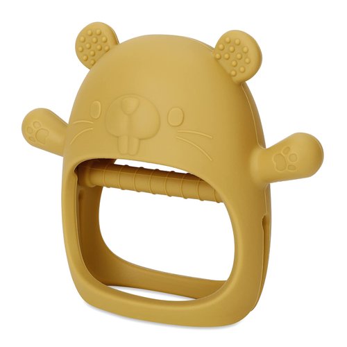 Socub Baby Teether Toy for Infants 12+ Months, Silicone Never Drop Silicone Mitten Teething Toy for Soothing Sore Gums, Baby Chew Toys for Sucking Needs, BPA Free, Mango