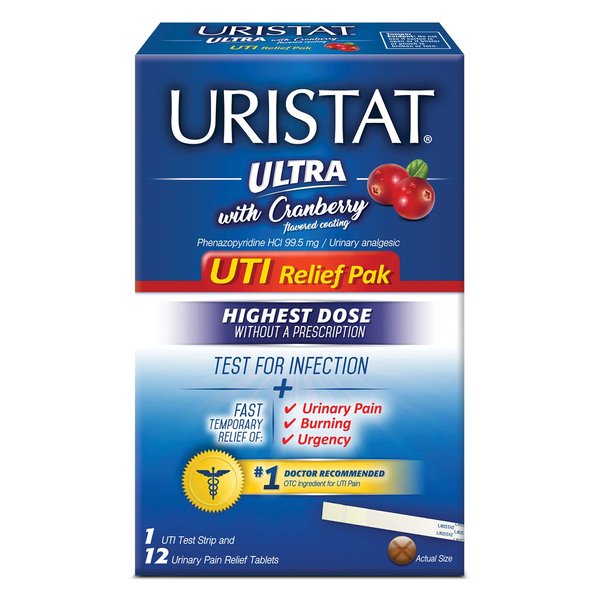 Uristat Ultra UTI Relief Pak, Test for Urinary Tract Infection, Experience Urinary Pain Relief, 1 UTI Test Strip & 12 Pain Relief Tablets