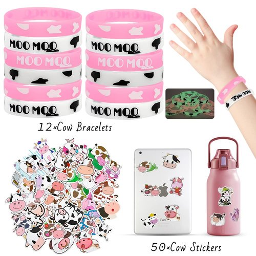 fozi cozi,134PCS Cow Party Favors for Kids 4-8- Farm Animal Birthday Party Supplies, Cow Baby Shower Goodie Bag Stuffers Include Cow Keychain Stickers Necklace