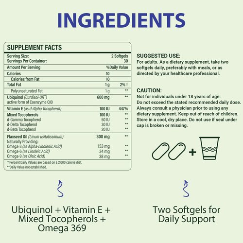 CoQ10 600mg Softgels | High Absorption CoQ10 Ubiquinol Supplement | Reduced Form Enhanced with Vitamin E & Omega 3 6 9 | Antioxidant Powerhouse Good for Health | 120 Softgels