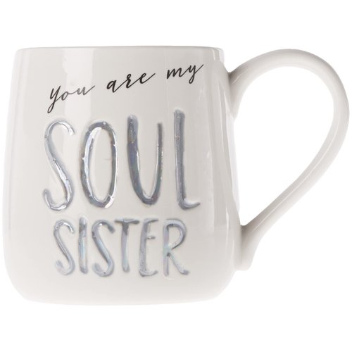 Enesco Our Name is Mud “Soul Sister” Stoneware Engraved Coffee Mug, 1 Count (Pack of 1), Gray