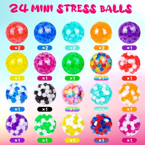 DULEFUN 24pcs Mini Stress Balls, Squishy Balls for Adults Stress Relief Squeeze Fidget Balls Set for Party Favors Birthday Goodie Bag Stuffers