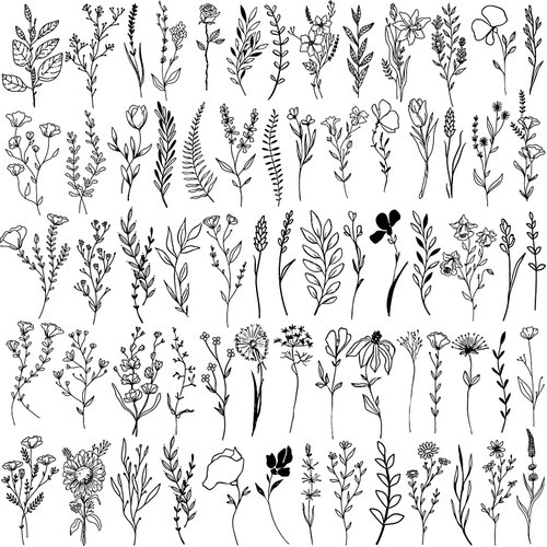 Cerlaza 75 Styles Tiny Black Flower Branch Temporary Tattoos For Women, 16 Sheets Realistic Wild Flower Floral Small Fake Tattoo, Wild Plant Tattoo Stickers for Adults Women Hands Legs Body Sticker