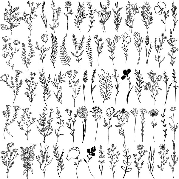 Cerlaza 75 Styles Tiny Black Flower Branch Temporary Tattoos For Women, 16 Sheets Realistic Wild Flower Floral Small Fake Tattoo, Wild Plant Tattoo Stickers for Adults Women Hands Legs Body Sticker