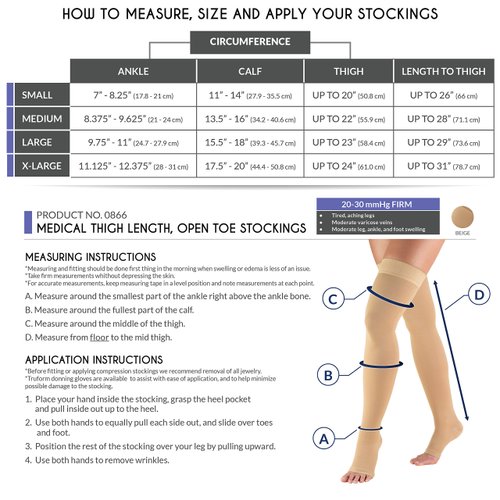 Truform 20-30 mmHg Compression Stockings for Men and Women, Thigh High Length, Open Toe, Beige, Small