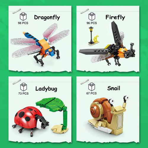 KAZI Bugs Building Toy Set,Insect Collection Building Blocks Including 8 Different Bug,STEM Toys for Kids Age 8 and Up,Play and Display Gift Idea for Boys and Girls