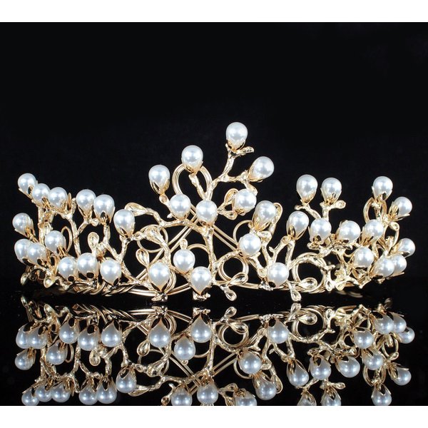 Janefashions Tree Faux Pearl Tiara Headband Gold Plated Prom Wedding Pageant T896