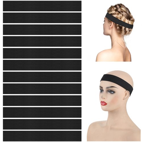 WILLBOND 12 Pieces Adjustable Elastic Band for Wigs, Polyester Fiber Wig Edge Band, 1.2 Inch in Width, 23.6 Inch in Length, Black