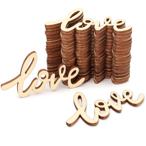 Lucleag 90Pcs Mini Valentine's Day Love Letters Wooden Cutout, 2.17x1.26In Unfinished Wood Ornaments DIY Crafts, Love Wooden Slices for Valentine's Day Decor Wedding Mother's Day Party Supplies