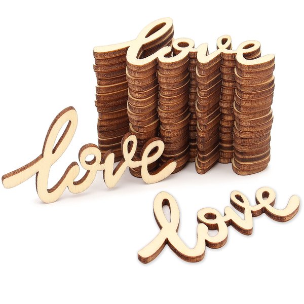 Lucleag 90Pcs Mini Valentine's Day Love Letters Wooden Cutout, 2.17x1.26In Unfinished Wood Ornaments DIY Crafts, Love Wooden Slices for Valentine's Day Decor Wedding Mother's Day Party Supplies