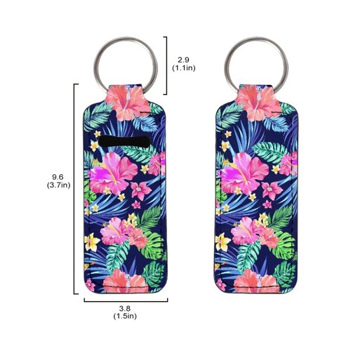 Gearider 2pcs Hawaiian Hibiscus Floral Leaf Portable Lipstick Holder Keychain, Cute Lip Balm Sleeve for Women