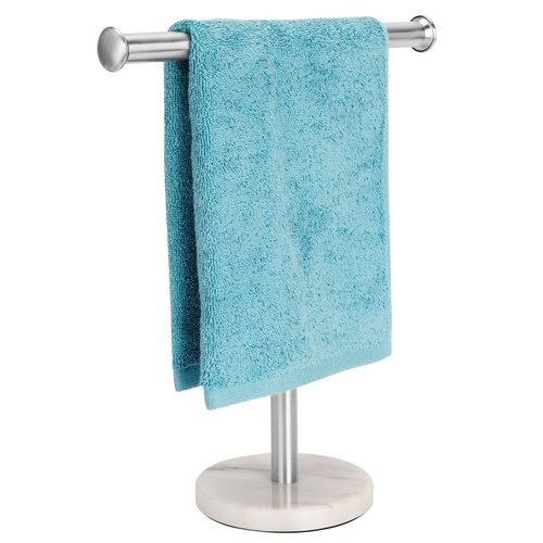 Kingmate Hand Towel Holder Stand, Natural Marble Base T-Shape Fingertip Towel Rack, Rust-Proof (Brushed Nickel)