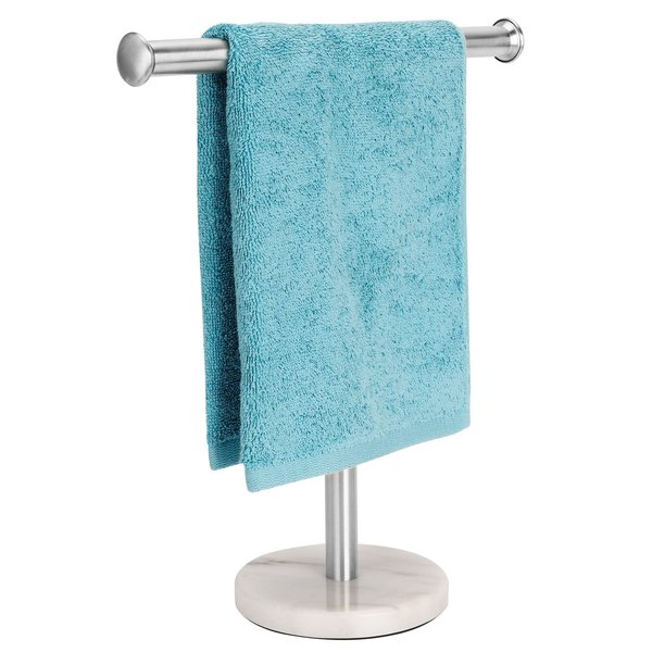Kingmate Hand Towel Holder Stand, Natural Marble Base T-Shape Fingertip Towel Rack, Rust-Proof (Brushed Nickel)