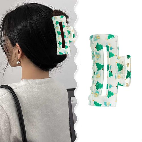 Christmas Hair Claw Clips Cute Christmas Tree Square Hair Clips for Thick Thin Hair, Xmas Tree Ha...