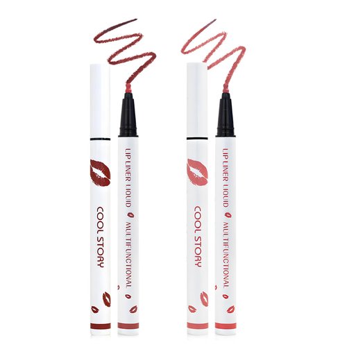COOL STORY MULTIFUNCTIONAL LIP LINER LIQUID, 2Pcs Cool Story Longwear Liquid Lip Liner, Lip Liner Pen, 2-in-1 Waterproof Lipstick Lip Liner, Quick-Drying Long-Lasting Matte Liquid Lipstick (4#, 7#)