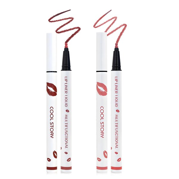 COOL STORY MULTIFUNCTIONAL LIP LINER LIQUID, 2Pcs Cool Story Longwear Liquid Lip Liner, Lip Liner Pen, 2-in-1 Waterproof Lipstick Lip Liner, Quick-Drying Long-Lasting Matte Liquid Lipstick (4#, 7#)