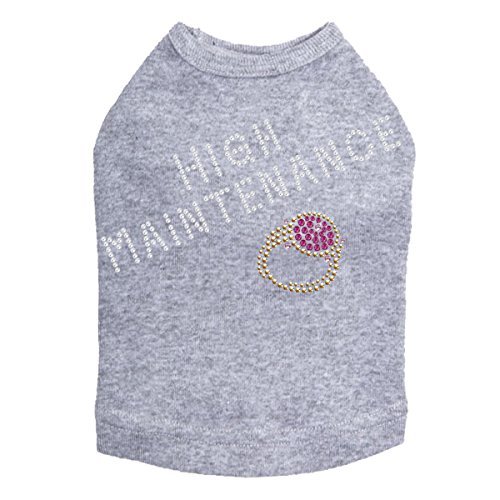 High Maintenance w/Swarovski Ring Dog Shirt XL GRAY