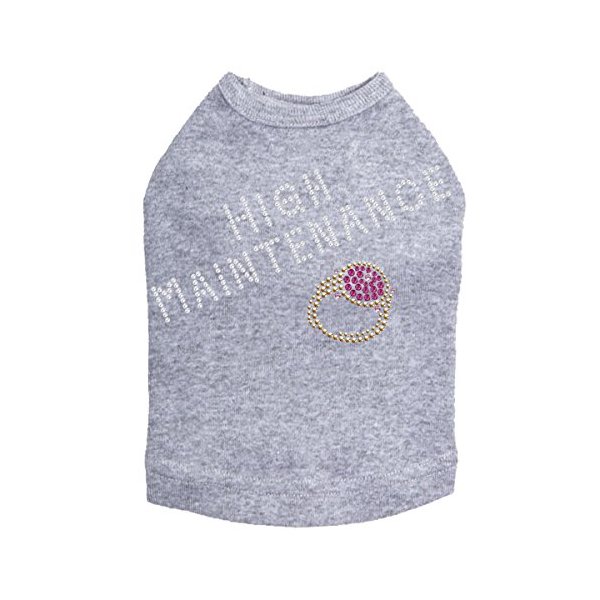 High Maintenance w/Swarovski Ring Dog Shirt XL GRAY