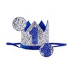 Baby 1st Birthday Crown Hat, Birthday Party Decorations, Kids Party Props Shooting, Party Supplies (Blue Silver)