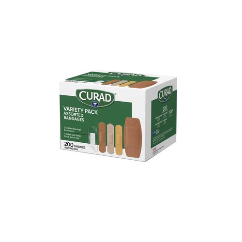 CURAD Assorted Adhesive Bandages 4-Sided Seal, Variety Pack, 200 Count (Pack of 1)