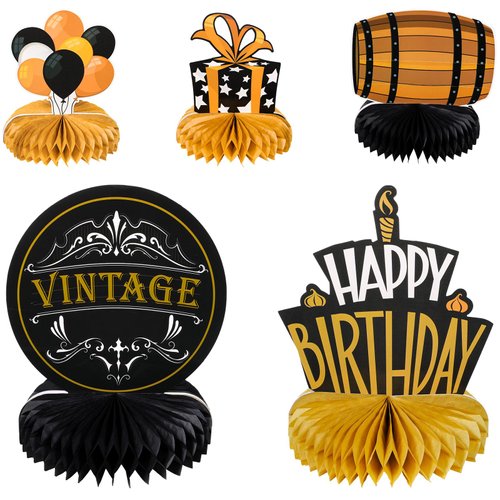 9 Pieces Aged to Perfection Party Supplies Vintage Men Party Supplies Whiskey Birthday Decorations for Men Whiskey Birthday Honeycomb Centerpieces Beer Party Table Topper for 40th 50th Party Supplies