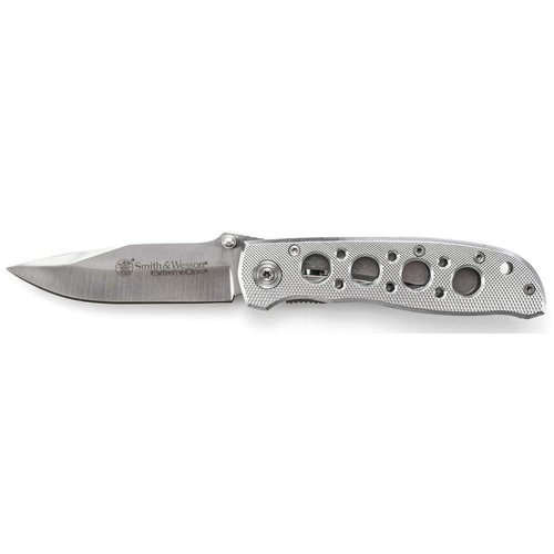 Smith & Wesson Extreme Ops CK105H 7.3in S.S. Folding Knife with 3.2in Drop Point Blade and Aluminum Handle for Outdoor, Tactical, Survival and EDC,Silver