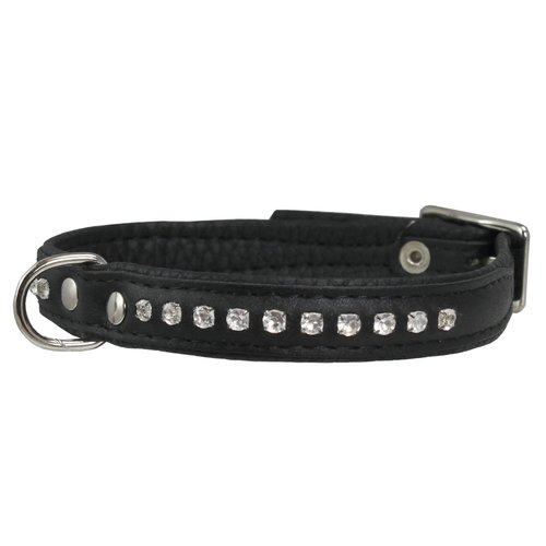 Dogs My Love Rhinestone Genuine Leather Dog Collar (Black, 9.5"-11" Neck)