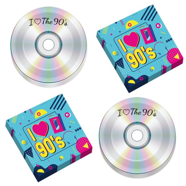 50Pcs 90's Party Paper Plates and Napkins 90's Mix CD Dessert Plates Retro 90s Theme Party Decorations I Love the 90s Tableware Set Serves 25 Guest 1990's Back to the 90's Birthday Party Supplies