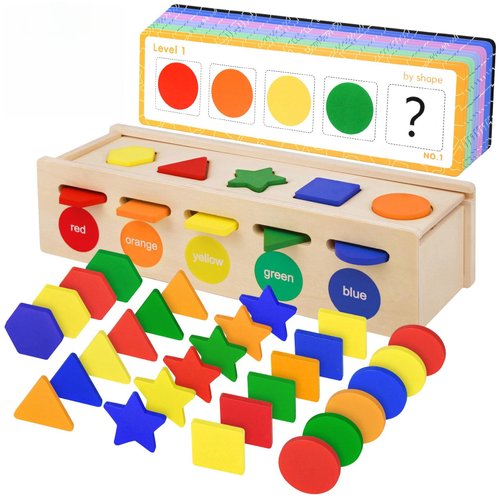 Shape Sorter Wooden Color Sorting Toys for Toddlers 1 2 3 4 Year Old Matching Shape Sorters Toys Wooden Blocks Learning Educational Toys for Boys Girls Classroom Birthday Easter Gifts