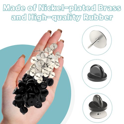 Tie Tacks Blank Pins with PVC Rubber Pin Backs, 50 Pairs Locking Clasp for Badge Insignia DIY Crafts