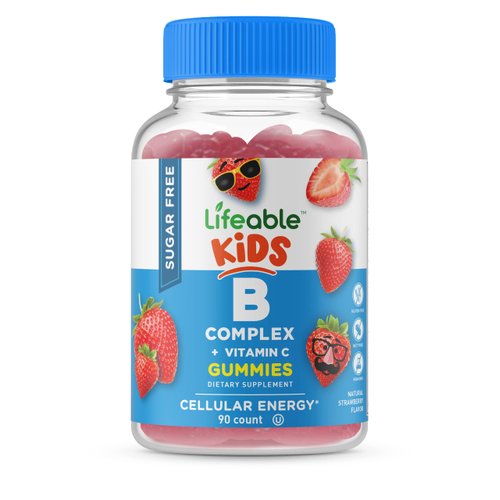 Lifeable Sugar Free B Complex with Vitamin C for Kids – Great Tasting Natural Flavor Gummy Supplement – with Niacin, Vitamin C, Pantothenic Acid, B6, Folate, Biotin, B12 – Energy Support – 90 Gummies