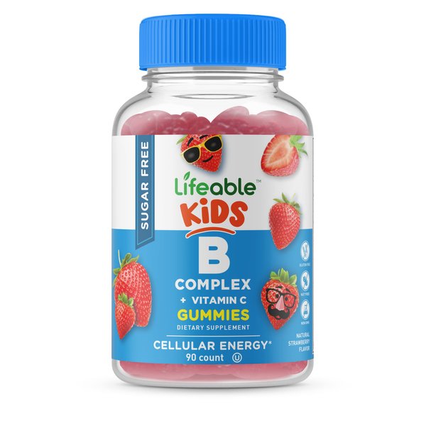 Lifeable Sugar Free B Complex with Vitamin C for Kids – Great Tasting Natural Flavor Gummy Supplement – with Niacin, Vitamin C, Pantothenic Acid, B6, Folate, Biotin, B12 – Energy Support – 90 Gummies