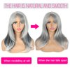 KRSI Grey Layered Synthetic Wigs for White Women, Wig With Bangs Side Part Layered Mixed Silver Grey Wavy Natural Hair Wig for Women Daily Party Gray Wigs(Silver Gray)