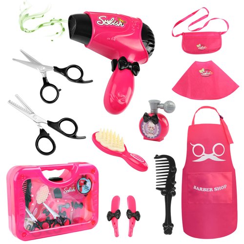 Hapgo Girls Beauty Salon Set Pretend Play Stylist Hair Cutting Kit Hairdresser Toys with Hair Dry...