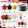 Movie Night Balloon Garland Arch Kit, Red Black Gold Balloons with Camera Star Foil Popcorn Flim Clapperboard Balloons for Birthdays Anniversaries Movie Theater Film Party Decorations