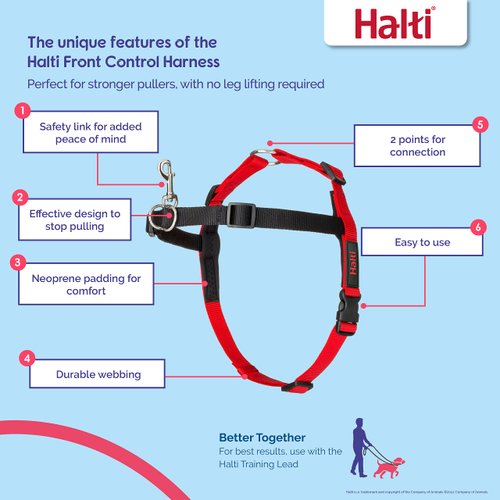 HALTI Front Control Harness - To Stop Your Dog Pulling on the Leash. Adjustable, Lightweight and Easy to Use. Anti-Pull Dog Training Harness for Small Dogs (Size S)