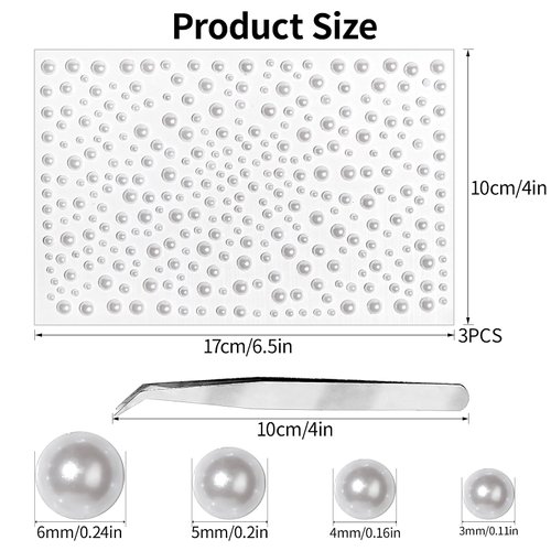 975Pcs Face Gems Self Adhesive Pearl Stickers for Crafts Festival Jewels, Hair Gems, Stick on Rhinestone Stickers for Hair Face Makeup Nail Cell Phone Decor 4 Sizes 3/4/5/6 mm(White)