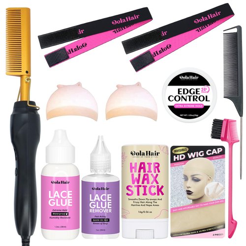 Dolahair Electric Pressing Comb for Wigs - Hair Straightener with Lace Front Melting Band and Wig Installation Kit