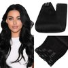 Full Shine Black Clip in Hair Extensions Human Hair Jet Black Hair Extensions Clip ins Real Human Hair Black Clip in Extensions Human Hair Remy Silky Straight Triple Weft 14 Inch 7 Pcs