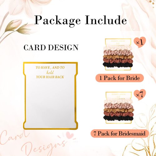 8 Pack Satin Scrunchies - Soft Hair Ties for Bachelorette Party Favors and Bridesmaid Proposal Gifts (Ivory, Rose Gold, Gold, Wine, Black)