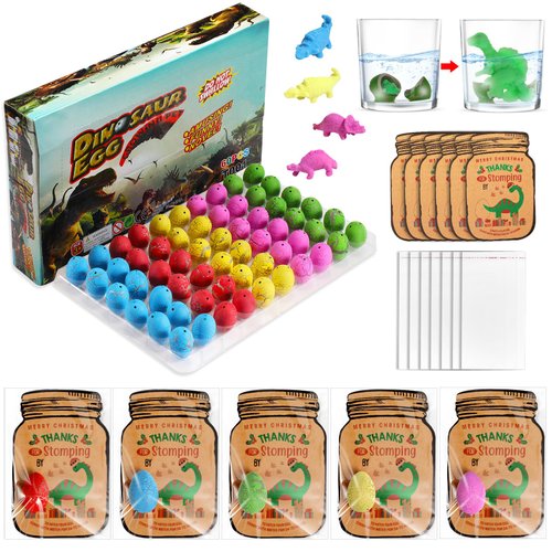 Sratte 60 Pcs Dinosaur Christmas Eggs, Hatching Dinosaur Eggs Card Bulk, Dino Party Favors, Funny Birthday Party Supplies, Christmas Party Favor for Kids Boys Girls