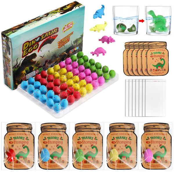 Sratte 60 Pcs Dinosaur Christmas Eggs, Hatching Dinosaur Eggs Card Bulk, Dino Party Favors, Funny Birthday Party Supplies, Christmas Party Favor for Kids Boys Girls