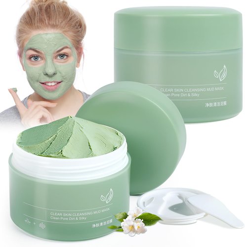 2PCS Cleansing Mud Mask,Clean Pore Dirt Color Correcting Cream,Silky Soothing Facial Cream,Deep Cleansing Shrink Pore Water-Oil Balance,Removes Blackheads for All Skin Types of Men and Women