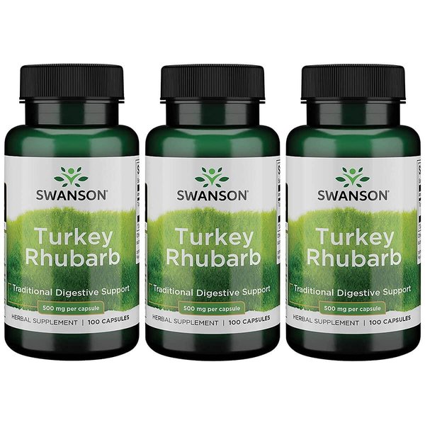 Swanson Turkey Rhubarb - Herbal Supplement for Digestive Health - Natural Formula - (100 Capsules, 500mg Each) 3 Pack