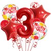 32 Inch 3 Balloon Number, Red Balloons, Red Confetti Latex Balloon Foil Balloons Mylar Balloons 3 Birthday Balloon for Anniversary Supplies Kids Birthday Party