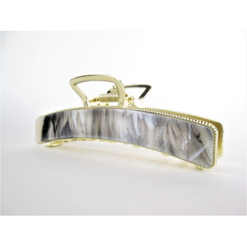 Generic Long gold metal and black gray white marbled acrylic hair claw clip
